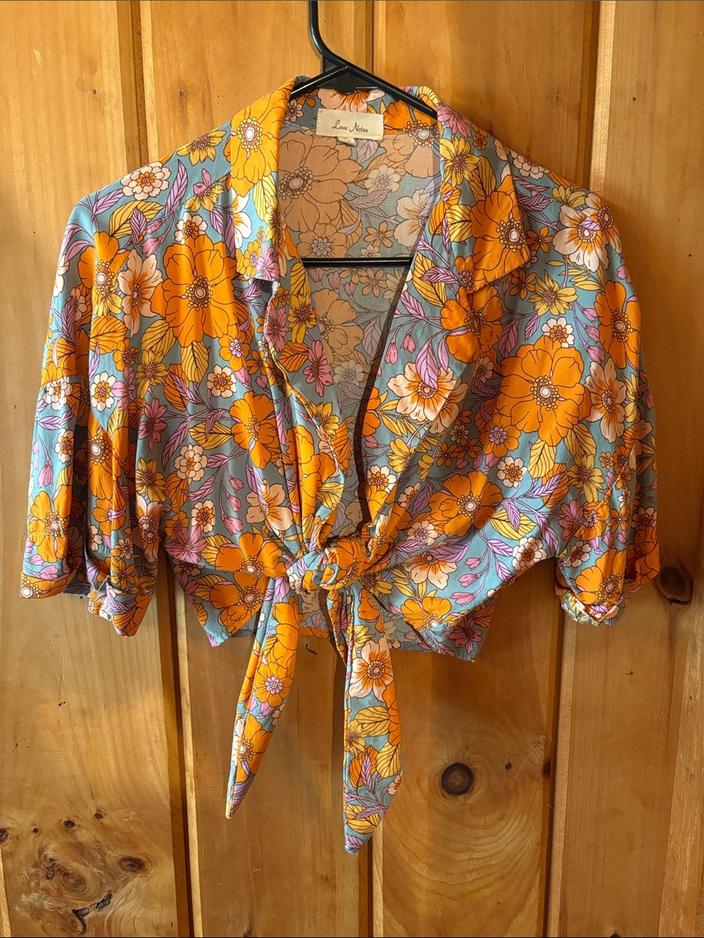 Love Notes Orange Floral Tie-Front Button Down
